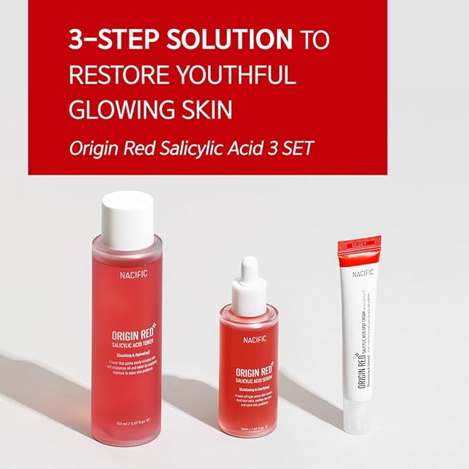 NACIFIC Origin Red Salicylic Acid Triple Set (Toner 150ml Serum 50ml Cream 20ml) Skin Barrier Strengthening, PH 5.5, AHA, BHA, PHA, Soothing