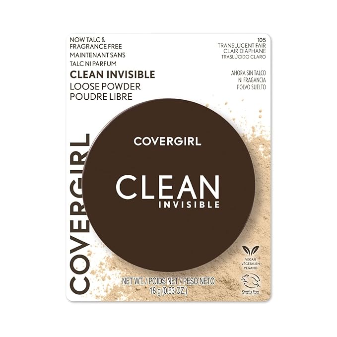 COVERGIRL Clean Invisible Loose Powder - Loose Powder, Setting Powder, Vegan Formula - Translucent Fair, 20g (0.63 oz)