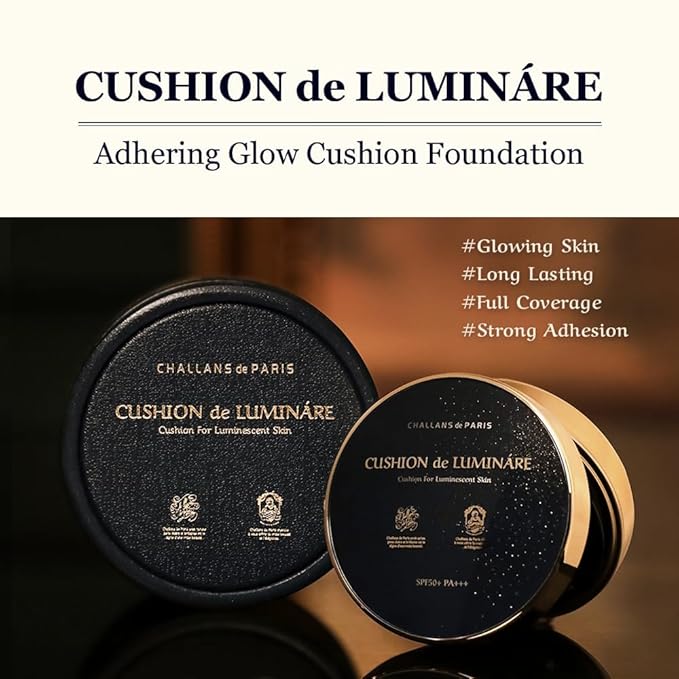 [CHALLANS de PARIS] Cushion de LUMINÁRE Cushion Foundation – 21 Bright Ivory | Radiant Glow, Full-Coverage, Lightweight Adhesion, Long-Wear, Luminous Finish, Korean Makeup, 0.53 oz