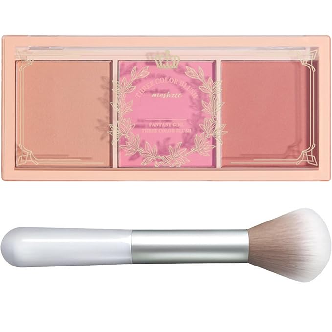 3 Color Matte Pink Blush Palette with Brush, Long Lasting Cheek Makeup, Smooth and Light Blush Powder for Face Beauty