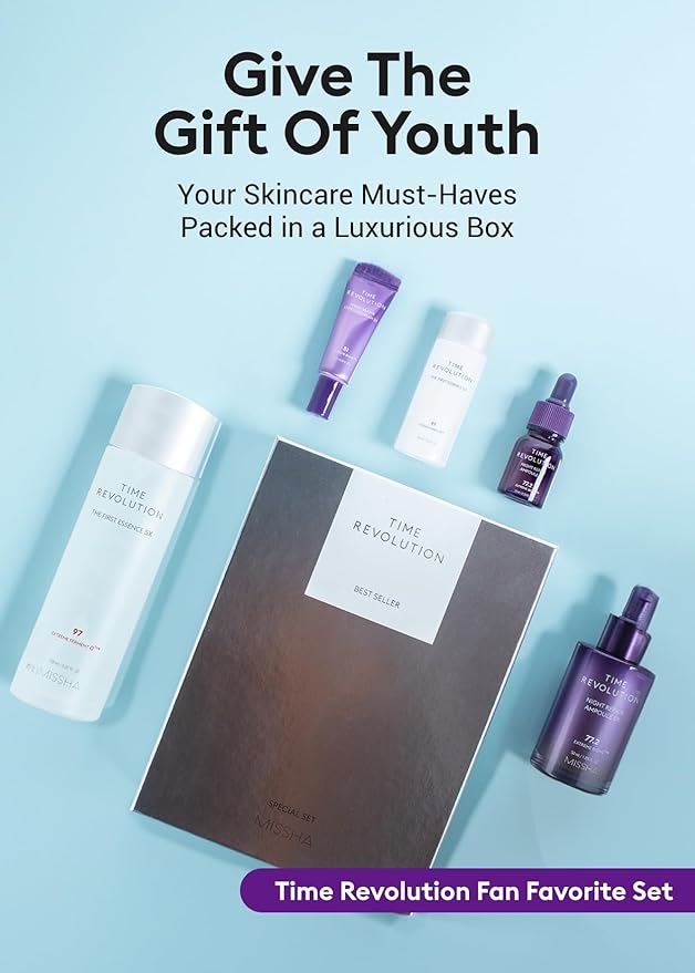 MISSHA Time Revolution Gift Set The First Essence 5X & Night Repair Ampoule 5X for Radiant, Youthful Skin