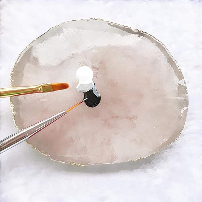 MISUD Resin Nail Art Palette, Nail Polish Drawing Color Dish Golden Edge Resin Stone Paint Drawing Color Dish Manicure Nail DIY Tool (White)