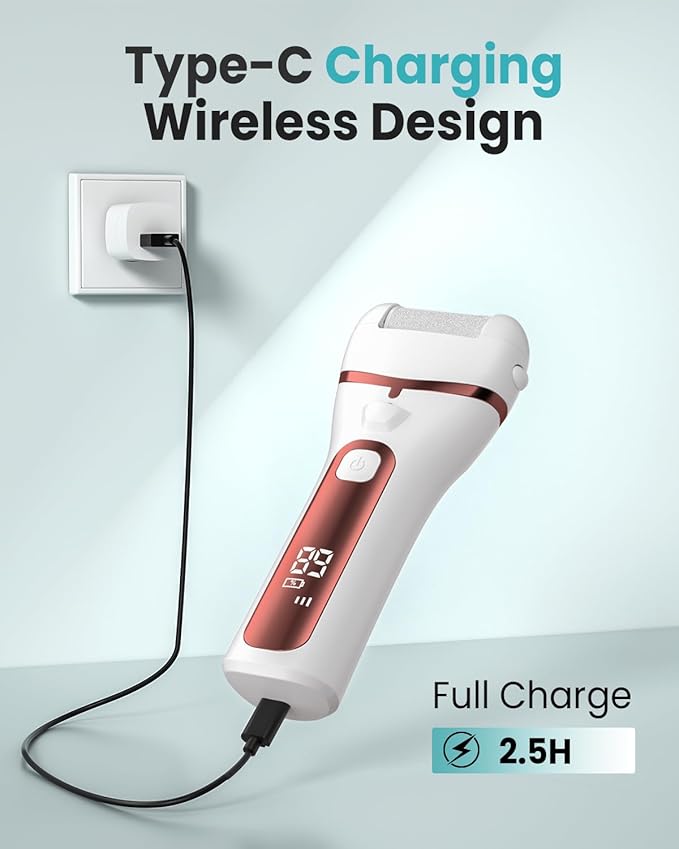 PUBOO Foot Callus Remover Electric 10000 RPM 3-Speed IPX7 Rechargeable Pedicure Kit for Hard Skin Women & Men. Portable Multi-Roller File Grinder Sander Scrubber with LED Display for Wet & Dry Feet