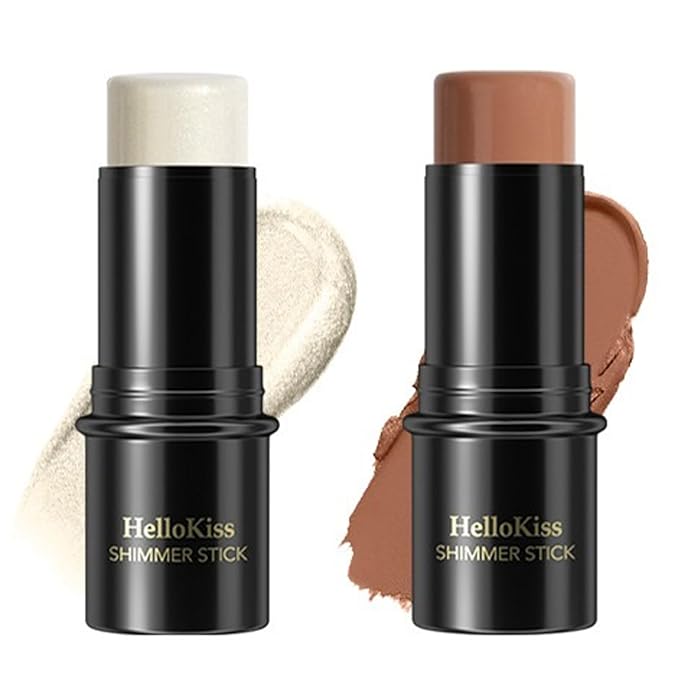 MIELIKKI 2Pcs Cream Contour Stick Makeup, Highlighter Stick and Bronzer Stick for Face Sculpting, Easy to Apply & Blend, Long Lasting, Waterproof, Matte Finish,0207