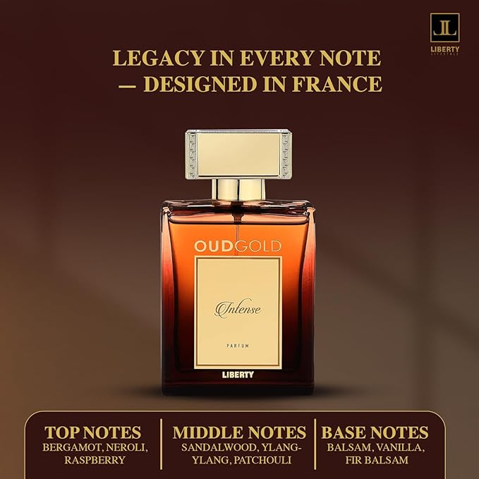 Liberty Luxury OudGold Intense French Parfum for Men – Woody Fragrance for men, Bold and Long Lasting Scent for Confidence and Prestige, Perfume for mens,arabic Parfum,Gift for men, 100ml