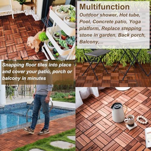30 PCS Interlocking Deck Tiles, Solid Wood Patio Flooring Outdoor Waterproof - Image 5