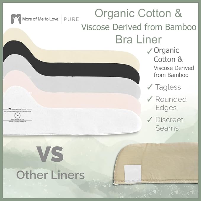 More of Me to Love Organic Cotton and Bamboo Bra Liner 4-Pack (Pearl White, Blush Pink, Stone Gray, Fawn Beige)