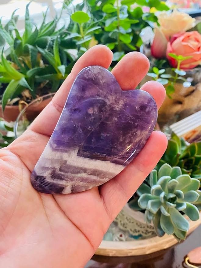 100% Authentic Amethyst Mother's day Gift Set Amethyst Eye Mask Amethyst Jade Roller & Gua Sha Set Facial Mask Instant Puffiness promote relaxation and relief stress.