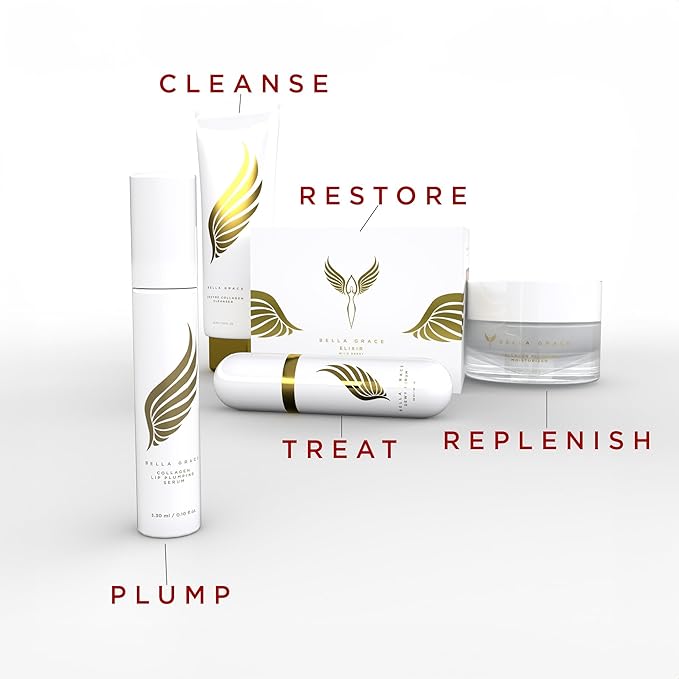 Bella Grace Vegan Collagen Lip Plumper Serum, Vitamin E, Peptides, Hydrating Lip Care Fuller Plumper Looking Lips, Supports Wrinkles, Fine Lines, Elasticity, Paraben, Sulfate & Cruelty Free, 0.1 fl oz