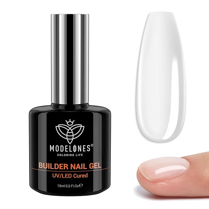 modelones Builder Nail Gel, 7-in-One Clear Builder for Nails, LED Lamp Cured Color Rubber Base Gel Polish Coat Strengthener Thickening Extension Rhinestone Glue in a Bottle for DIY Home Salon Gifts