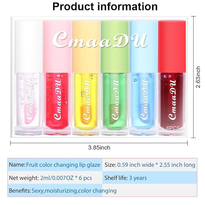 BINGBRUSH 6 Pcs Fruity Color Changing Lip Gloss for Girls, Pink Magic Mood Lip Oil Tinted, Temperature Color Change Lip Stain Lip Balm, Longlasting Lips Will Not Dry Out