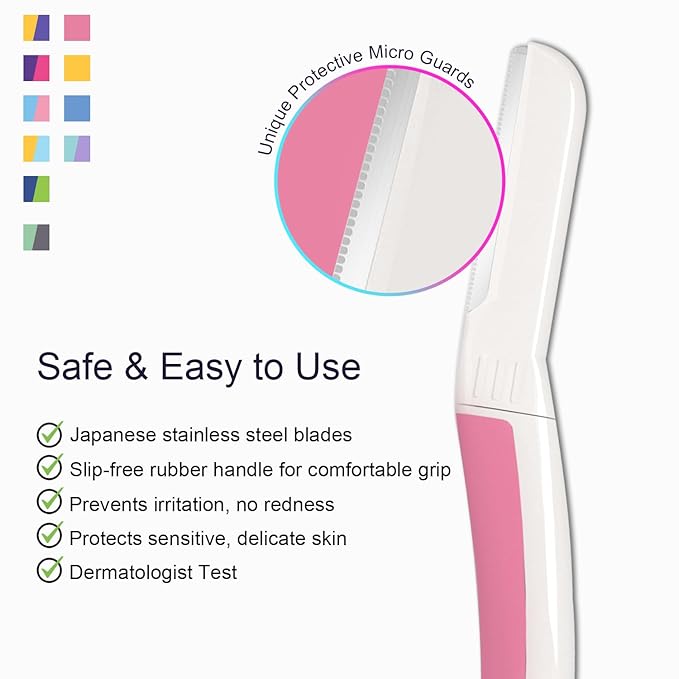 Face Razors for Women, Dermaplane Razor for Women Face, Eyebrow Razor, Dermaplaning Tool, Skin Safe Microblades, Peach Fuzz Remover (12ct, Pearl Blush)