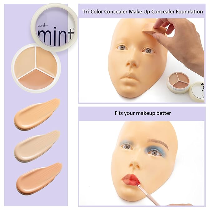 Makeup Practice Face, 2024 Upgrade 5D Makeup Mannequin Face Reusable Silicone Makeup Practice Face Board with Bracket, Come with Makeup remover & Concealer 3 Color & Makeup Bag White