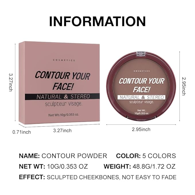 Natural Matte Dark Brown Cream Contour Palette – Lightweight, Blendable Monochrome Powder, Base for All Skin Tones, Face Makeup for Women & Men, Vegan, Cruelty-Free, Paleta de Contorno en Crema Mate