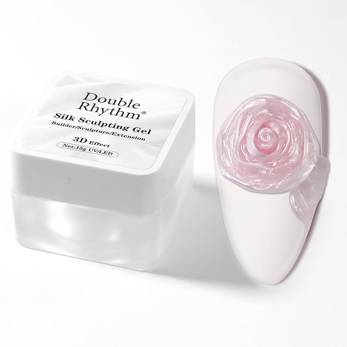 Double Rhythm 3D Nail Gel Pearl Solid Sculpting Gel for Nail Art Non-Sticky Hard for Building Carving Molding Extension Soak Off UV/LED Nail Art Salon Home DIY 0.5 Oz (Light Pink-Silk 03)