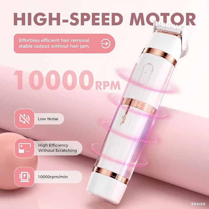 2 in 1 Bikini Trimmer for Women, Dual Head Electric Razor, IPX7 Waterproof Wet/Dry Use Women Electric Shaver, Painless Body Facial Hair Remover for Bikini Legs Arm Underarm, (White)