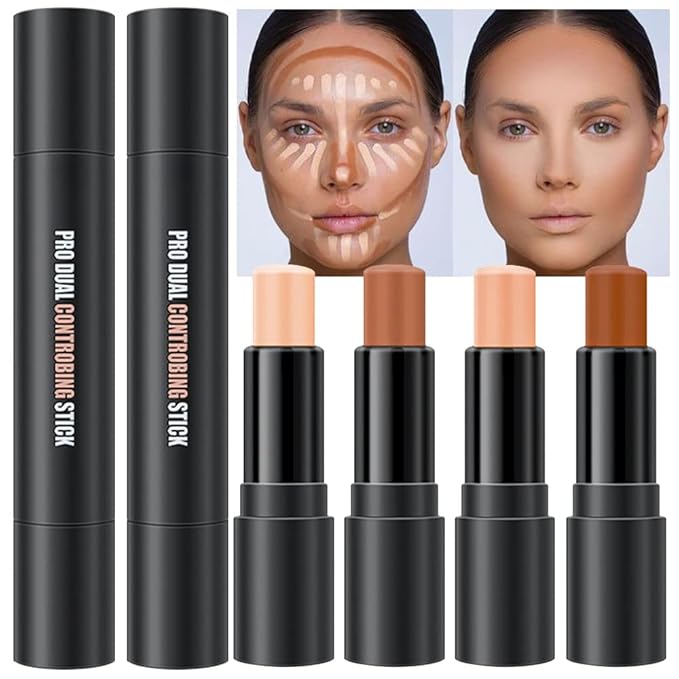evpct 4 Color Contour Stick Makeup Set Concealer Bronzer Stick Cream Contour Palette Contour Contouring Makeup Kit for Beginner Face Highlighter Makeup Stick Liquid Contour contorno maquillaje 02+03