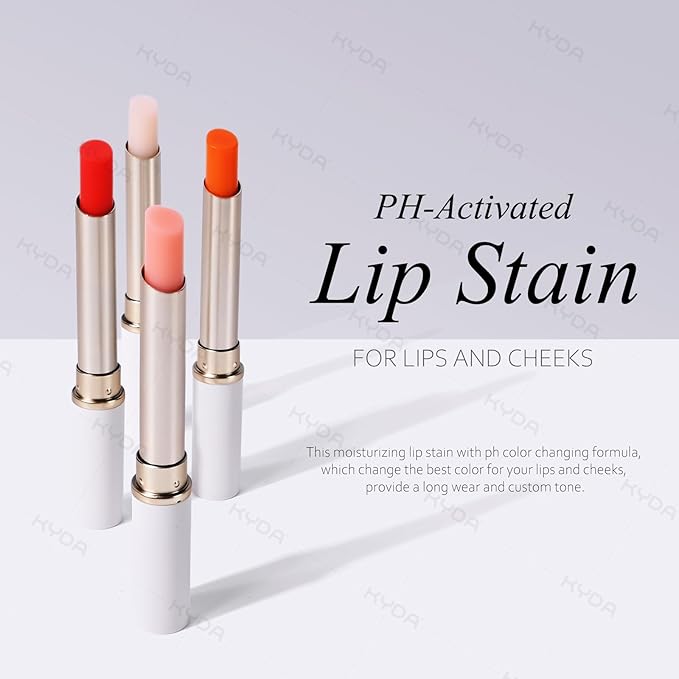 KYDA PH-Activated Lip and Cheek Stain, PH Color Changing Formula for Lasting Custom Lip Color, Keep Lips Soft and Moisturizing with Avocado Oil, Multiuse Color Balm, PEACH