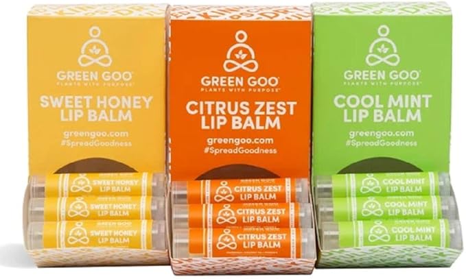 Green Goo All-Natural Lip Balm, Cool Mint, 0.15-ounce Stick, 4-pack
