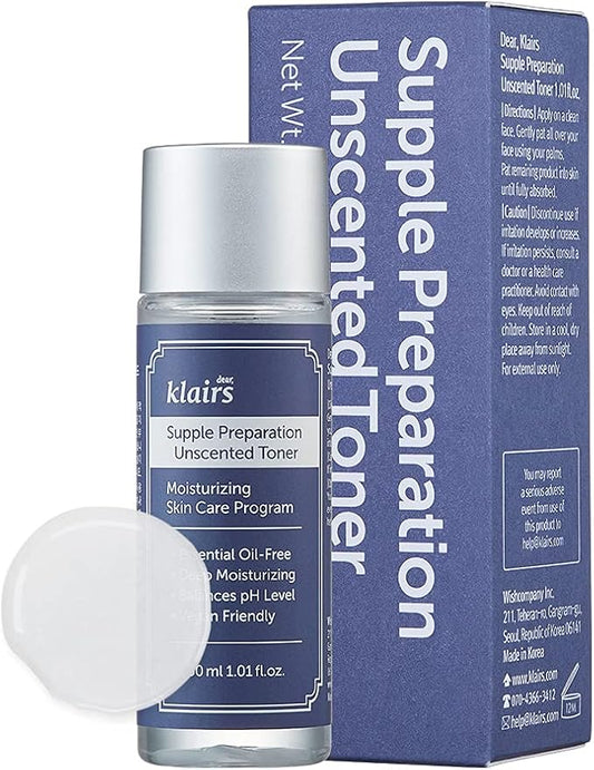 [DearKlairs] Supple Preparation Unscented Toner 1.01 Fl Oz, Soothing, Fast Absorbing, Non-Irritating, Fragrance-Free, Trial Size, K-Routine