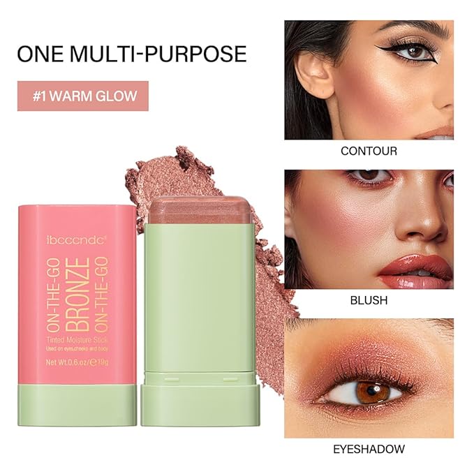 Multi-Use Makeup Blush Stick, Tinted Solid Moisturizer On-the-Go Blush, Multi-use Cream Blush Stick for Cheek & Eyes & Lips, Waterproof Natural Nude Makeup for All Skin (1# Warm Glow)
