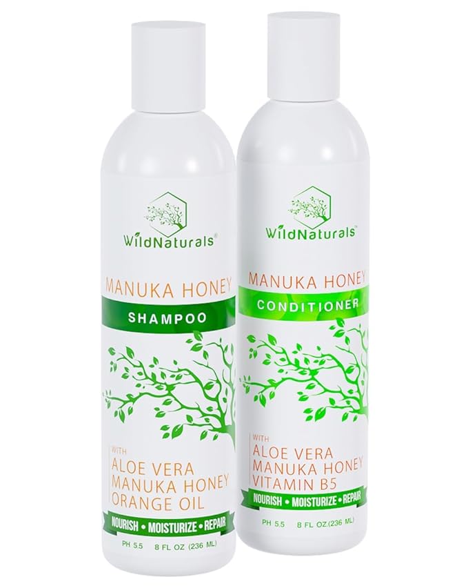 Manuka Honey Shampoo and Conditioner - Soothing Moisturizing Formula for Eczema, Psoriasis, Curly Hair and Color-Safe - All Natural Set