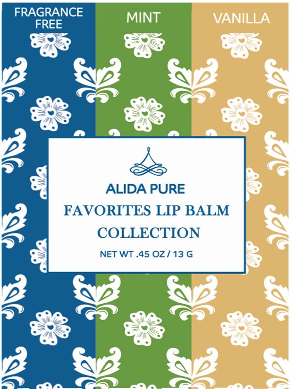 Favorites Lip Balm Collection, Vegan Lip Balm Set, Bees Wax Free, Coconut Oil Free, Avocado Oil, Organic Jojoba Oil, Vitamin E, Natural Moisturizer For Dry Cracked Lips, 3 Tube Set