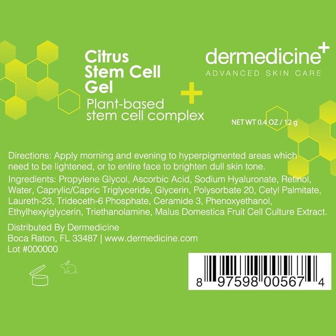 Citrus Stem Cell Gel for Face in Easy to Use targeted Syringe applicator | with Vitamin C, Retinol, Ceramides, Fruit Stem Cell Extract | May Help Hydrate, Firm and Brighten Skin | 0.4 oz / 12 g