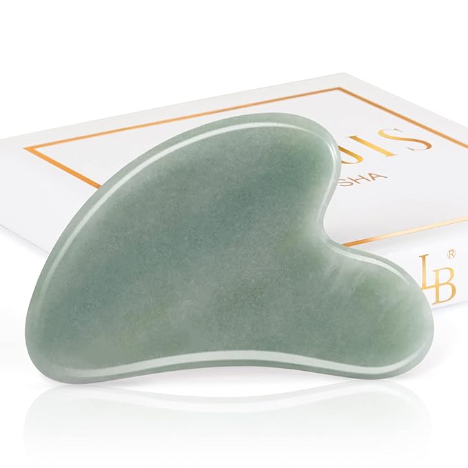 Gua Sha Guasha Facial Tools - Guasha Tool for Face Gua Sha Jade Stone Larbois Gua Sha Scraping Massage Tool for Face and Body SPA Acupuncture Therapy Relieve Muscle Tension Reduce Puffiness (Green)