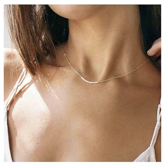 Boho Pearl Pendant Necklace Gold Pearl Bar Choker Necklace Bridal Pearl Chain Necklace Wedding Necklace Jewelry for Women and Teen Girls