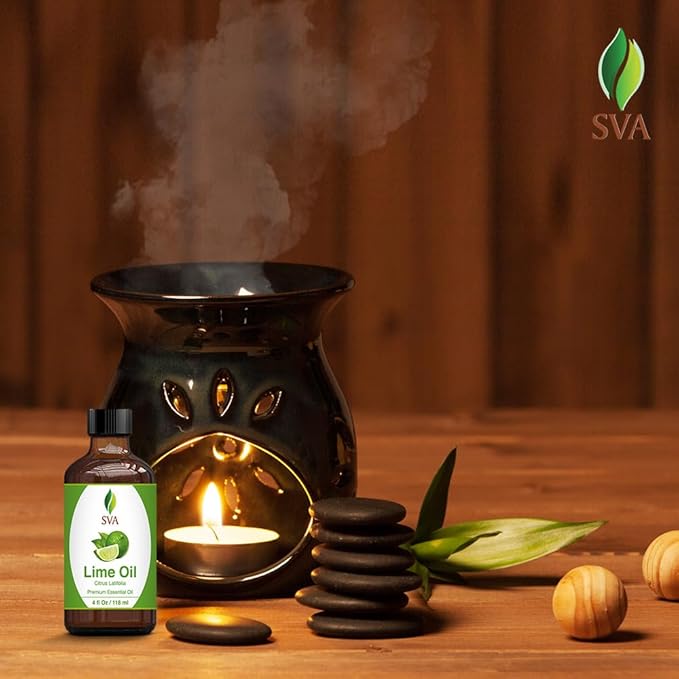 SVA Lime Essential Oil – 4 Fl Oz – 100% Natural Lime Oil - for Diffuser, Hair Care, Face, Skin Care, Aromatherapy, Scalp and Body Massage, Soap and Candle Making - with Dropper