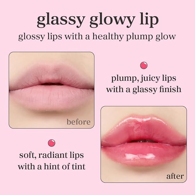 NOONI Korean Lip Oil - Applecherry | Long-Lasting, Moisturizing, Plumping, Revitalizing for Dry Lips, Waterproof, No Peel Off, Hydrating, Nourishing Crystal Clear, 0.12 FL Oz