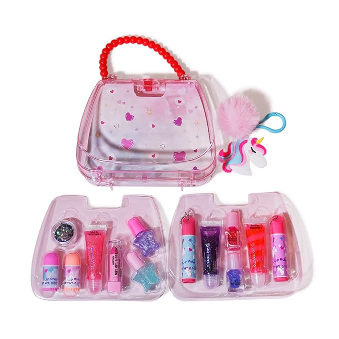 M&U 13Pcs Lip Balm and Nail Polish Gift Set for Kids Age 6-12, Abssorted Favors Moisturizing Lip Care Balm Tubes for Girls and Women, Washable Real Makeup Safe & Non-Toxic