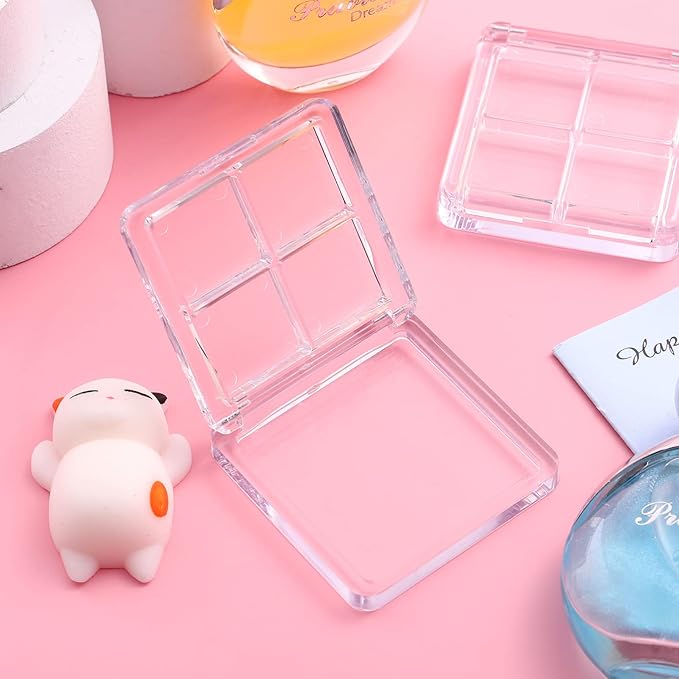 Beaupretty 10 Pieces Empty Eyeshadow Pallet 4 Grids Eye Shadow Lipstick Storage Case Box Clear Makeup DIY Cosmetic Organizer Container