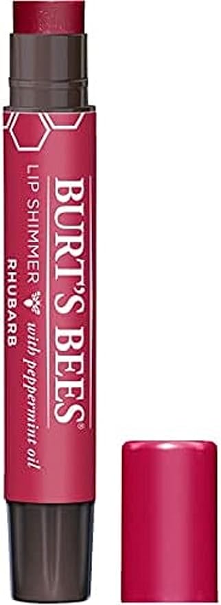 Burt's Bees Shimmer Lip Tint Set, Tinted Lip Balm Stick, Moisturizing for All Day Hydration with Natural Origin Glowy Pigmented Finish & Buildable Color, Rhubarb (4-Pack)