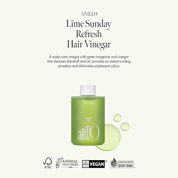 Lime Sunday Refresh Hair Vinegar with Vitamin C, Vinegar, Green Mint for Deep Cleansing Oily Scalp and Reducing Oil Production, Lime Citrus Scent, Silicone, Sulfate & Paraben Free (200ml / 6.76 fl.Oz)