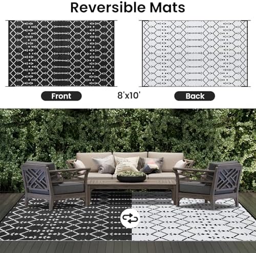 Smiry Outdoor Rug 8x10 ft Waterproof Reversible Boho Mat - Image 3