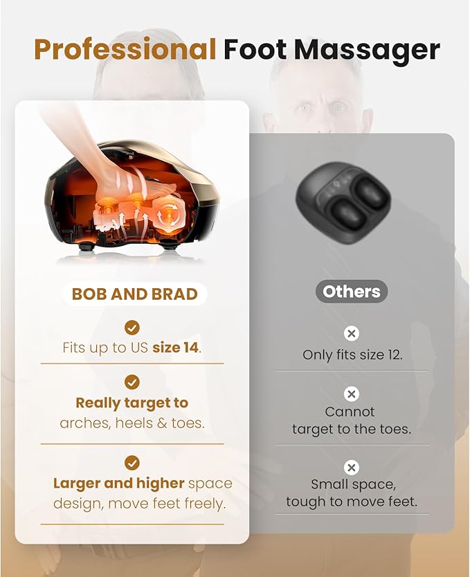 BOB AND BRAD Foot Massager Machine with Heat and Remote, Fits up to Men Size 14, Electric Shiatsu Deep Kneading Foot Massager, Relieve for Plantar Fasciitis and Neuropathy Pain