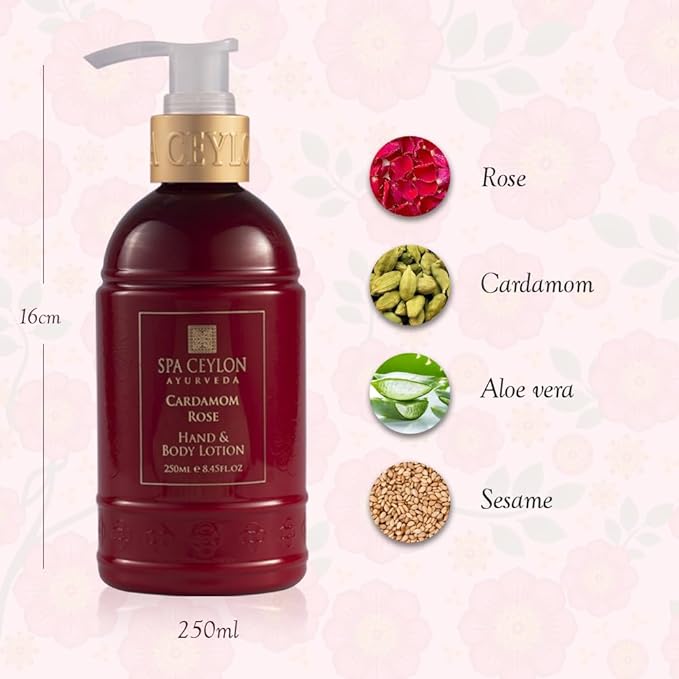 SPA CEYLON Cardamom Rose Hand & Body Lotion | Body Cream with Coconut, Almond & Himalayan Rose | Hydrating & Soothing for All Skin Types | Vegetarian & Ethical