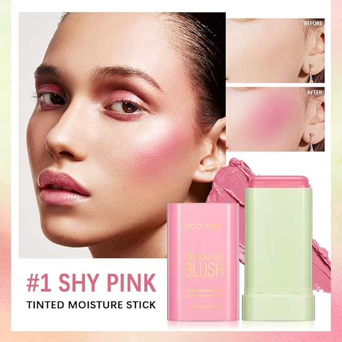 Soft Creamy Blush Stick, Multi-use Makeup Blush Stick for Cheeks and Lips Tint, Waterproof Solid Moisturizer Stick, Natural Smooth Blendable Matte Finish Face Blush Makeup,01 Shy Pink