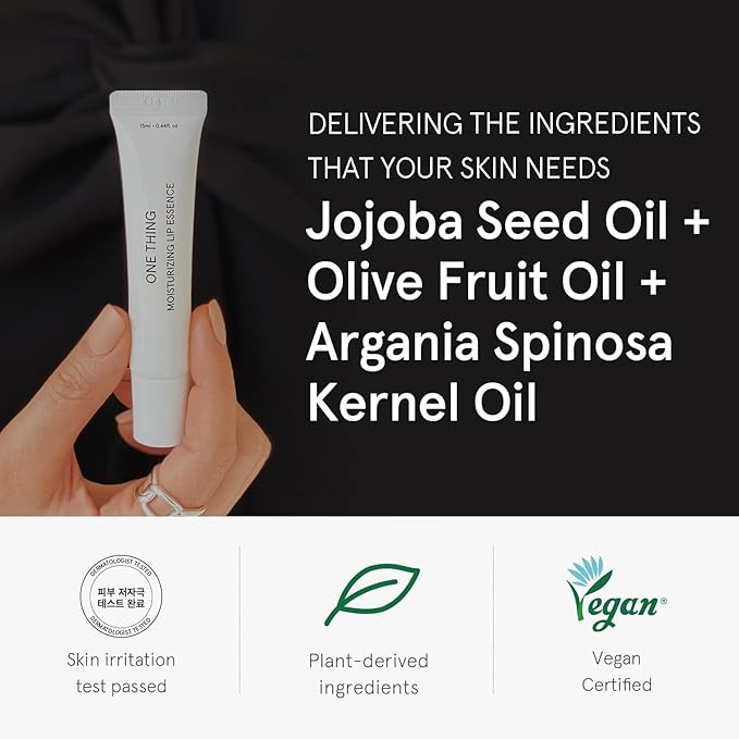 ONE THING Moisturizing Lip Essence 1 Count | Nourishing Soothing Moisturizing Hydrating Dry Rough Lips, Oil Butter Organic Plant Based Balm, Jojoba Argan Olive Oil | Vegan Korean Skin Care
