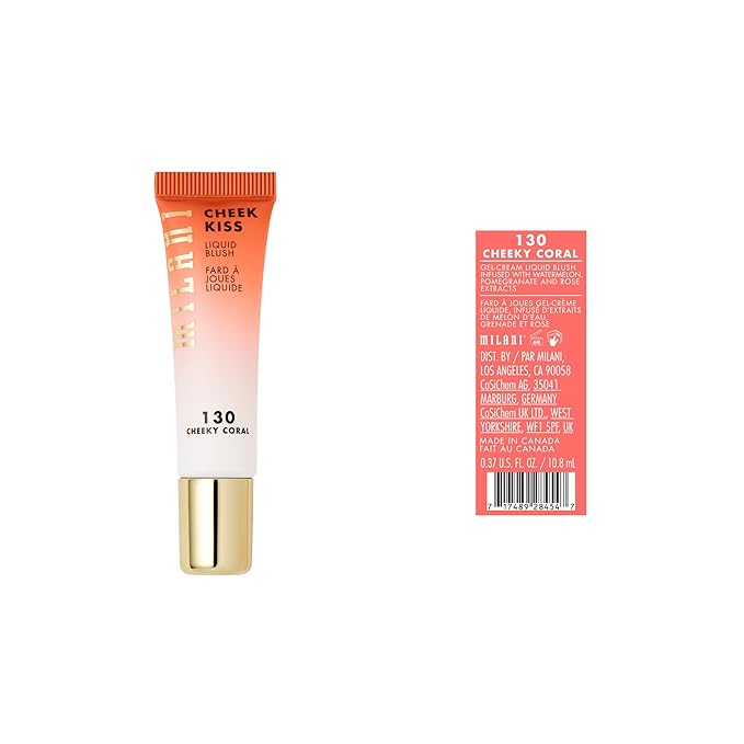 Milani Cheek Kiss Liquid Blush Makeup - Blendable & Buildable Cheek Blush, Lightweight Liquid Blusher and Cheek Color (Cheeky Coral)