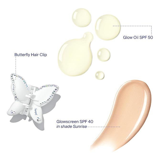 Supergoop! x The Summer I Turned Pretty Summer Glow-Up SPF Set - Includes Glowscreen SPF 40, Glow Oil SPF 50 & Butterfly Hair Clip