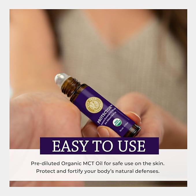 Silk Road Organic Protector Essential Oil Immunity Blend Roll On, Based on Thieves Oil Legend, 100% Pure USDA Certified Health Shield Aromatherapy - 10 ml Roller
