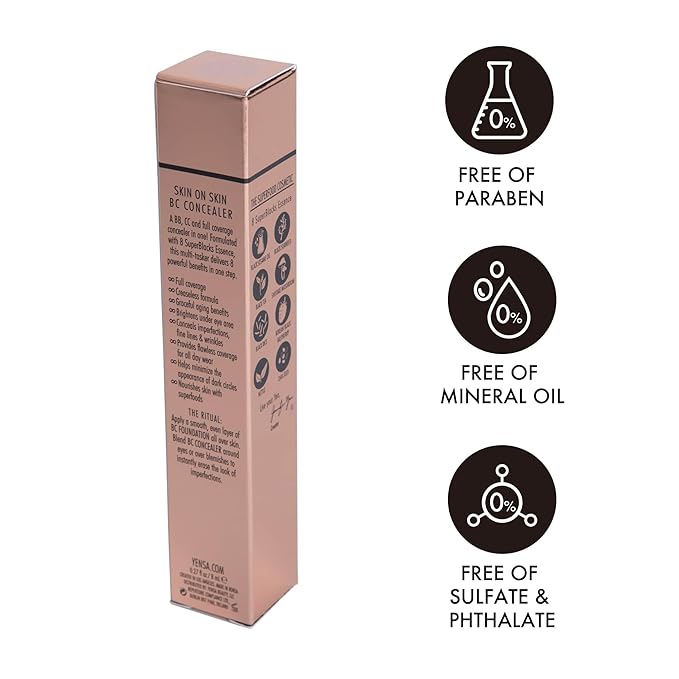 YENSA Skin On Skin BB + CC Full Coverage Concealer - Color Correcting Serum Concealer - Creaseless & Brightening Formula with Hyaluronic Acid & Superfood Complex - Deep Cool (0.34 Fl oz)