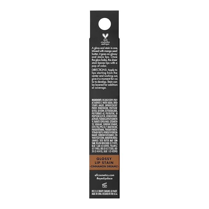e.l.f. Glossy Lip Stain, Long-Lasting, Lightweight Lip Stain For A Sheer Pop Of Color & Subtle Gloss Finish, Vegan & Cruelty-Free, Cinnamon Dreamz