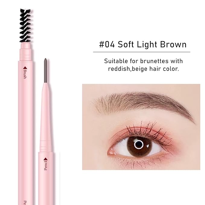 Eyebrow Pencils for Women Brown,Soft Brown Eyebrow Pencil Waterproof Smudgeproof,Ultra-Precise Tip Long-Lasting Micro Brow Pencil for Natural Looking Eyebrows,Built-In Brush,04 Soft Light Brown.