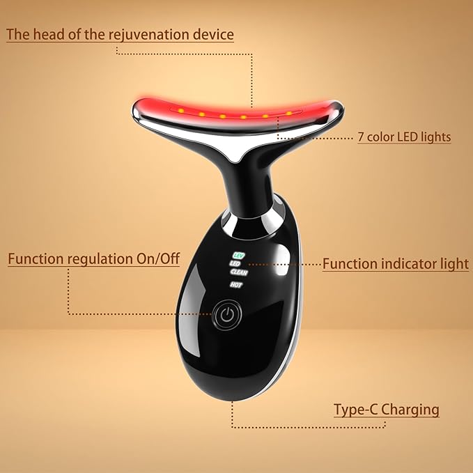 VGY 7-in-1 Face Massager Tool for Skin Care, Multi-Function Electric Red Light Therapy for Face, Wrinkles, Double Chin (Black)