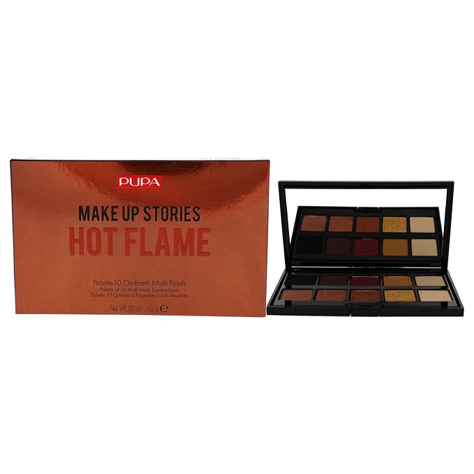 Pupa Milano Make Up Stories Eyeshadow Palette 002 Hot Flame - 10-Shade Shadow Collection with Matte, Satin, and Metallic Color Options - High Pigment Formula - Soft, Blendable Texture - 0.63 oz