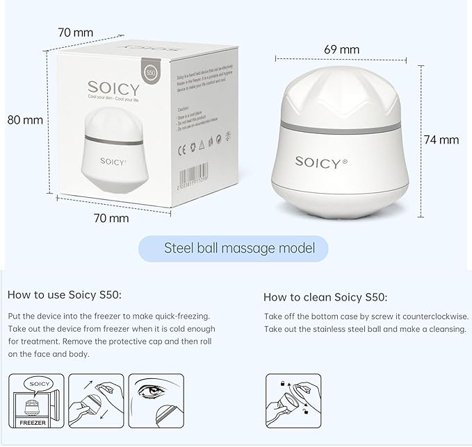 Ice Roller for Face and Eyes Body, Facial Ice Roller 360° Rotating Stainless Steel Ball Face Massager Fitness Cryosphere for Reduces Puffiness, Redness and Pain, Beauty Skin Care Tools